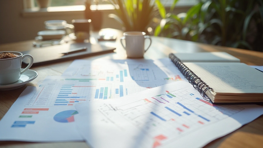 Visuele weergave van voortgang met grafieken en statistieken op een bureau