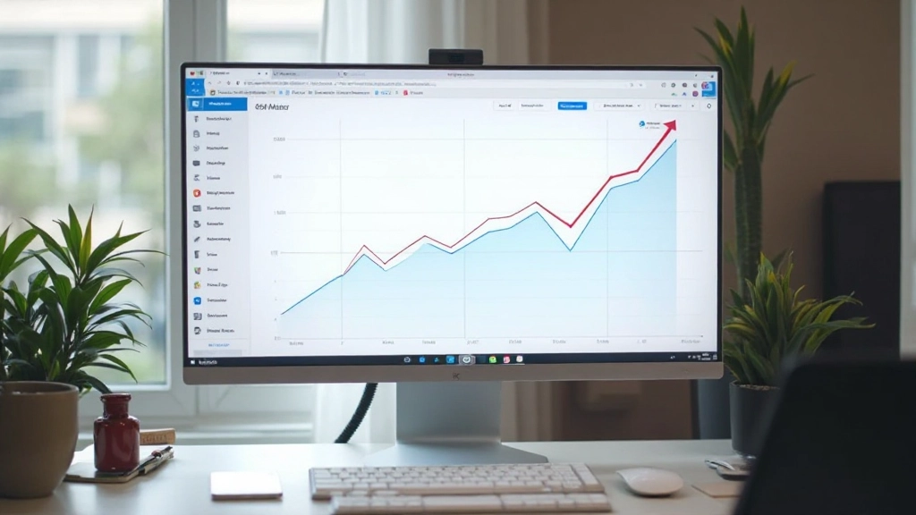 Grafiek op een computerscherm met stijgende lijn en statistieken