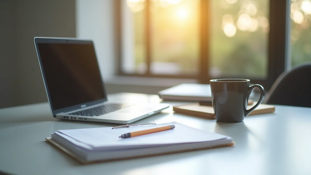 Moderne werkplek met planning materialen en laptop voor voortgangsbewaking